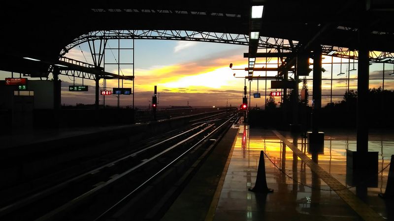 A Namma Metro station in Bengaluru at sunset